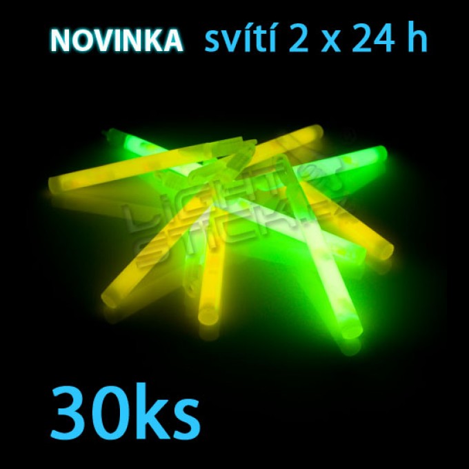 Svietiaca tyčinka POWDER (chemické svetlo) Lightstick 15 cm, 30ks / obal, 2 ampulky, 2 x 24 hodín,